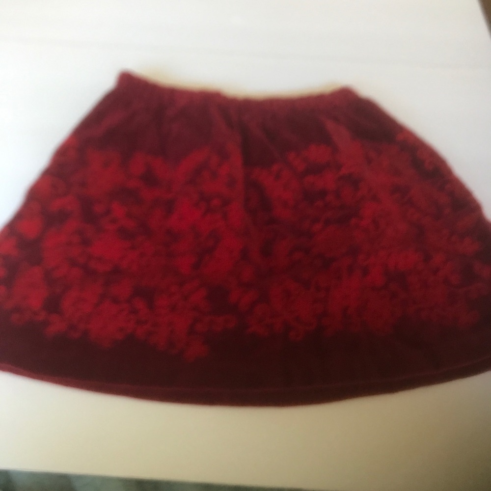 Red velvet embroidered elastic waist skirt